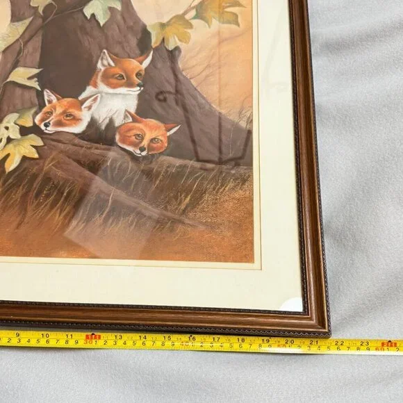 Vintage Unique Framed Fox Family Original Painting Artwork 22"x 25" - Picture 15 of 16